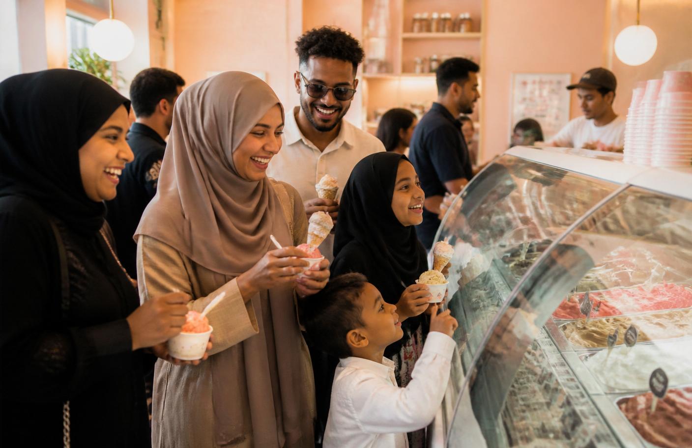 Somali customers enjoying gelato at Gelato Mania